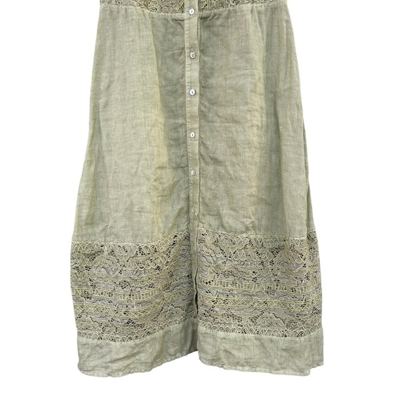 120% Lino Midi Dress - Italian Linen - Green Lace - Size Small - Picture 6 of 9